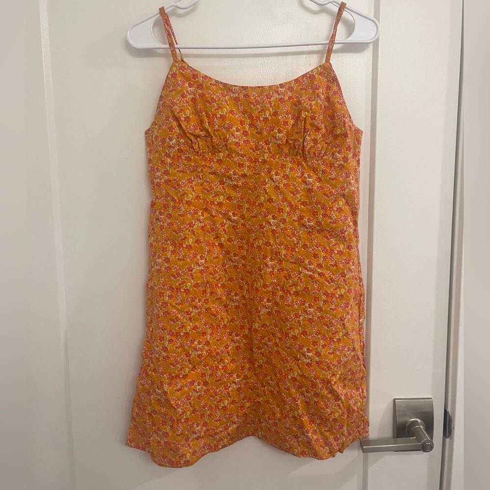 Y2K Style Sundress Tropical Vacation Orange Floral Mini Dress‎